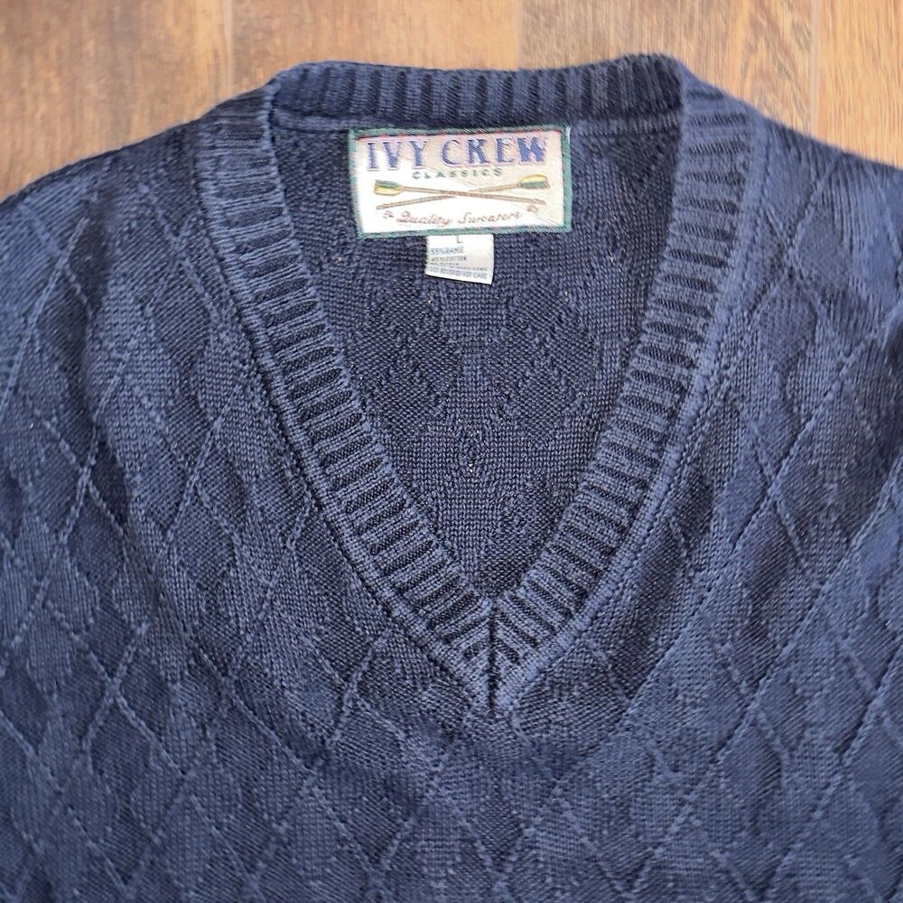 Vintage Ivy Crew Men’s Large Navy Argyle Knit Sweater Vest V-Neck